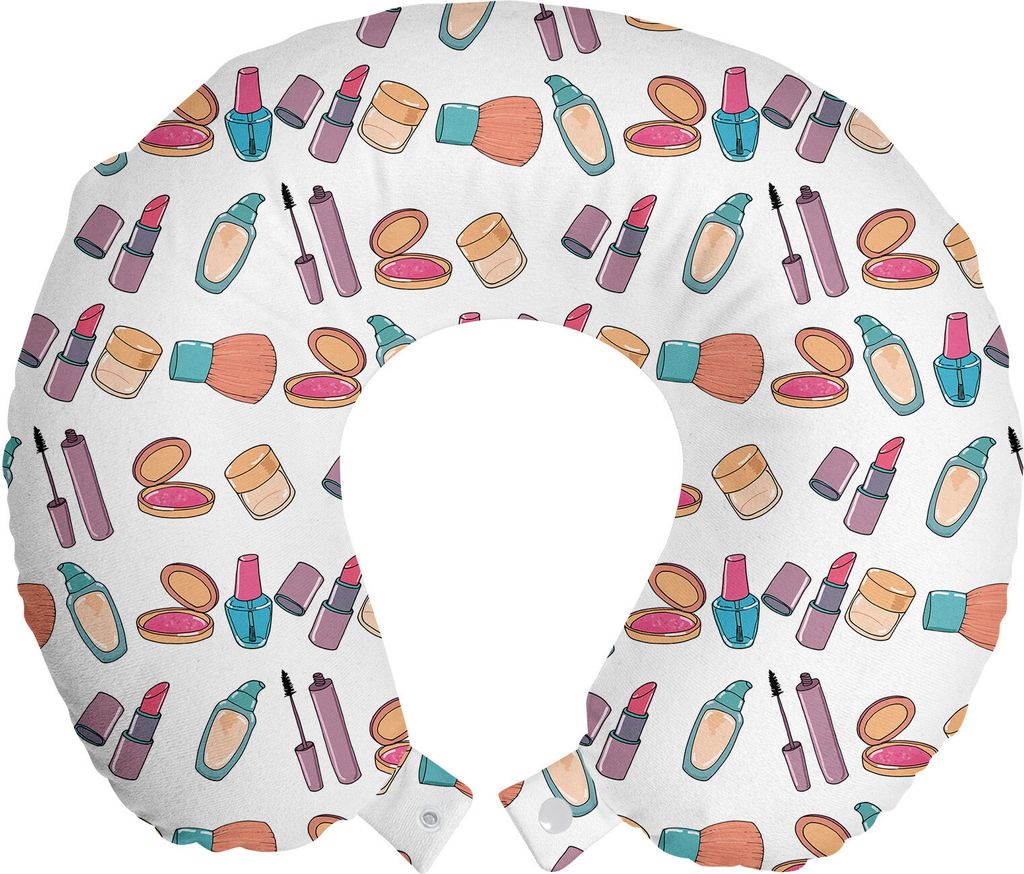 ABAKUHAUS Bunte Reisekissen Nackenkissen, Make-Up-Themen-Muster-Kunst, Schaumstoff Reiseartikel für Flugzeug und Auto, 30x30 cm, Weiße Mehrfarbig