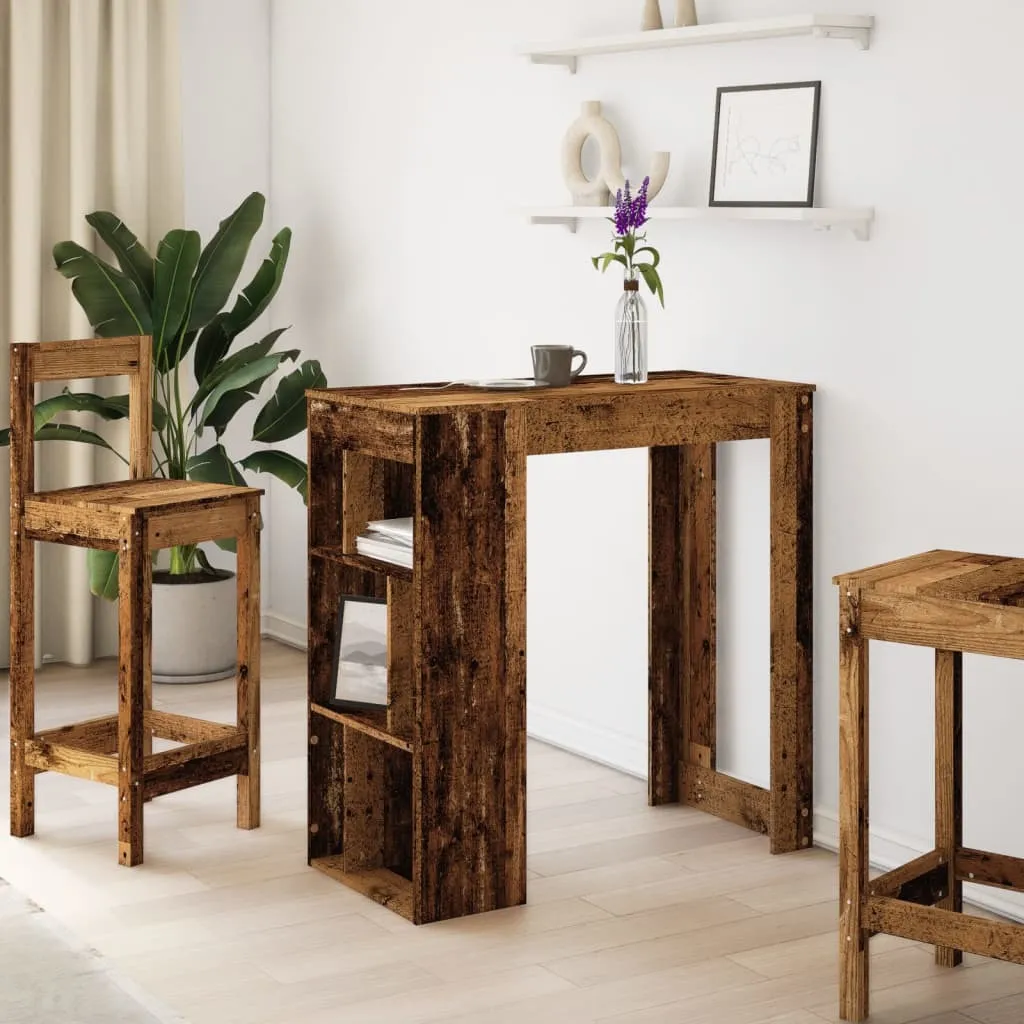 Tavolo Alto da Bar vidaXL con Scaffali 102 cm Legno Anticato - 3