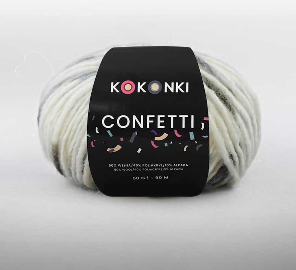 KOKONKI Confetti Wolle 02 Buntgemischt 50g, 90m, Weich & Warm, Hochwertig für Strickprojekte