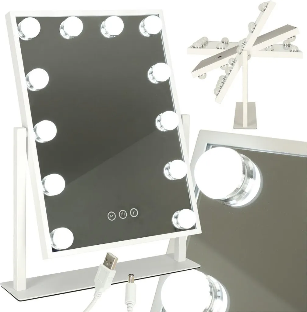 Specchio Trucco LED 30x40 cm | Specchiera da Tavolo USB Sicura