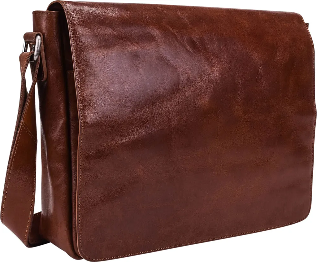 Grand Sac à Épaule Cambridge Cuir Cognac avec Compartiment Ordinateur