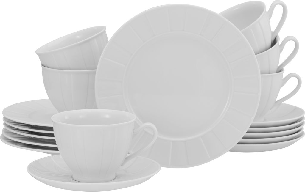CreaTable, 17607, Barcelona Weiss, Kaffeeservice 18-tlg, Porzellan