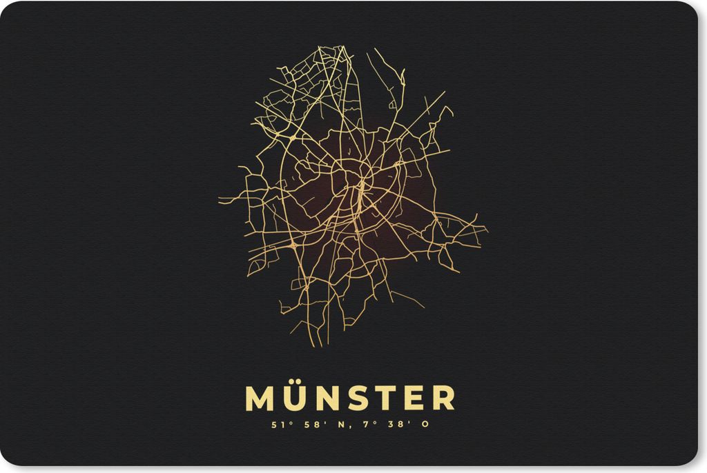 MuchoWow Mauspad Mousepad Gold - Karte - Münster - Stadtplan 27x18 cm - Mousepads - Maus Mat - Pad - Mausunterlage - Büroartikel - Desk Matten