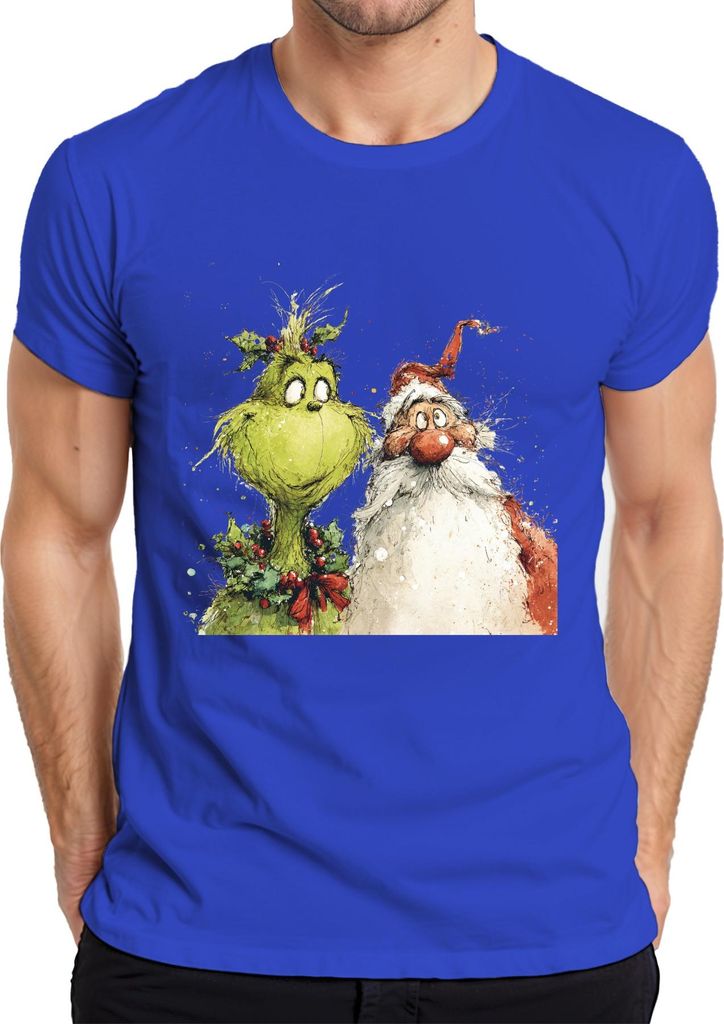 Grinch Weihnachtsmann lustig Weihnachten Geschenk Bart Retro Herren T-Shirt, Blau, XL