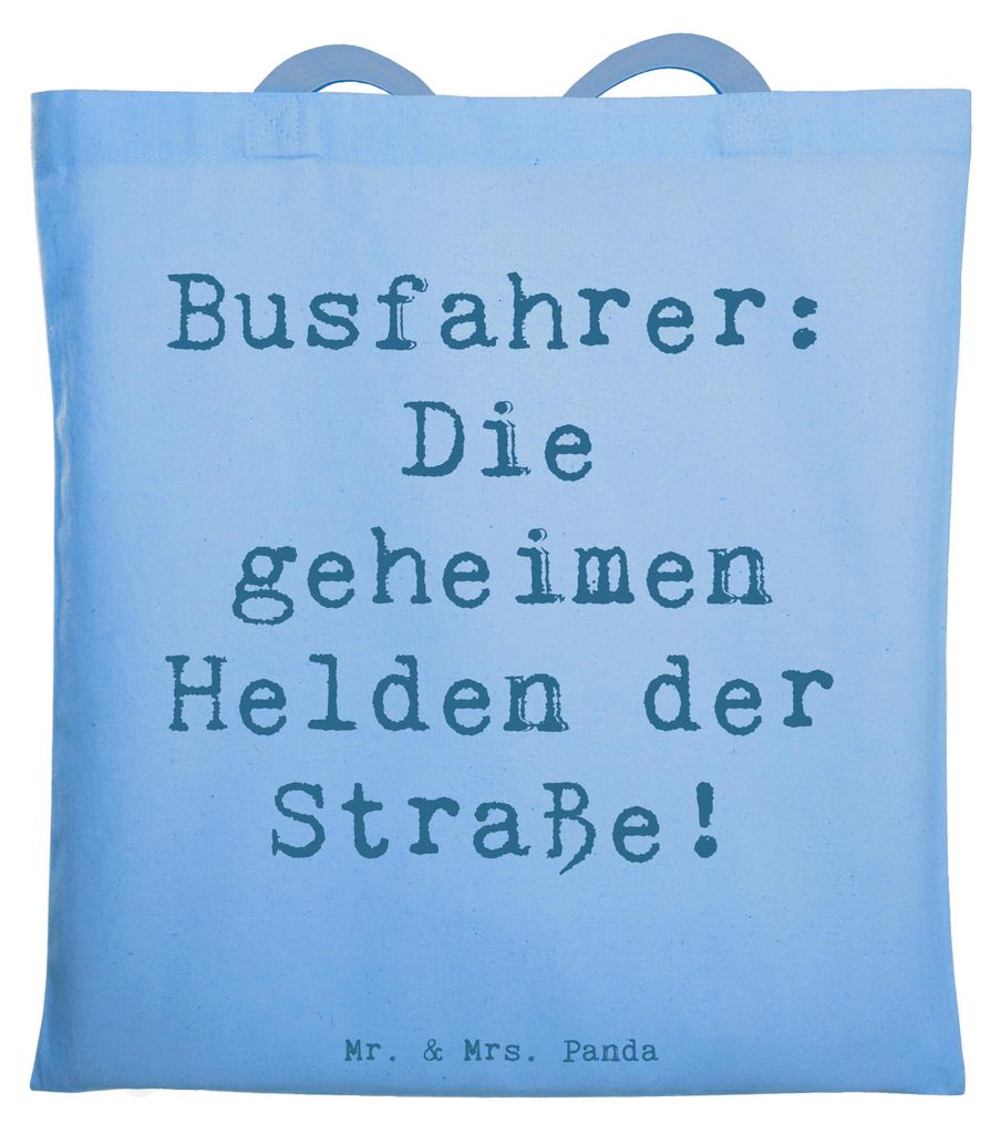 Mr. & Mrs. Panda stofftasche baumwolle Spruch Busfahrer Helden - Sky Blue - Geschenk, Tasche, Schultasche, charmant, Handgemacht, Bedanken, Freunds...