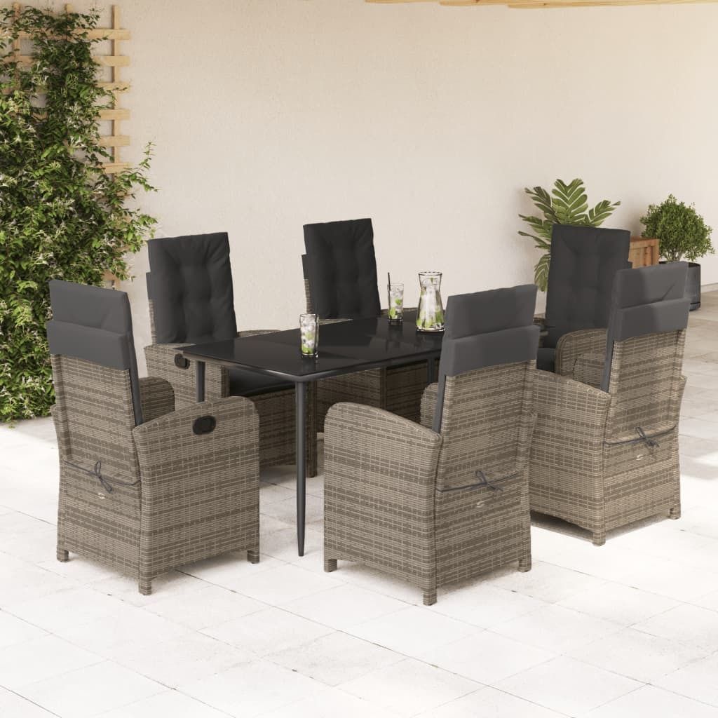 "2026 Promotion" 7-tlg. Garten-Essgruppe - mit Tisch und Stühlen - mit Kissen - Grau Poly Rattan - Gartenmöbelset CC11747
