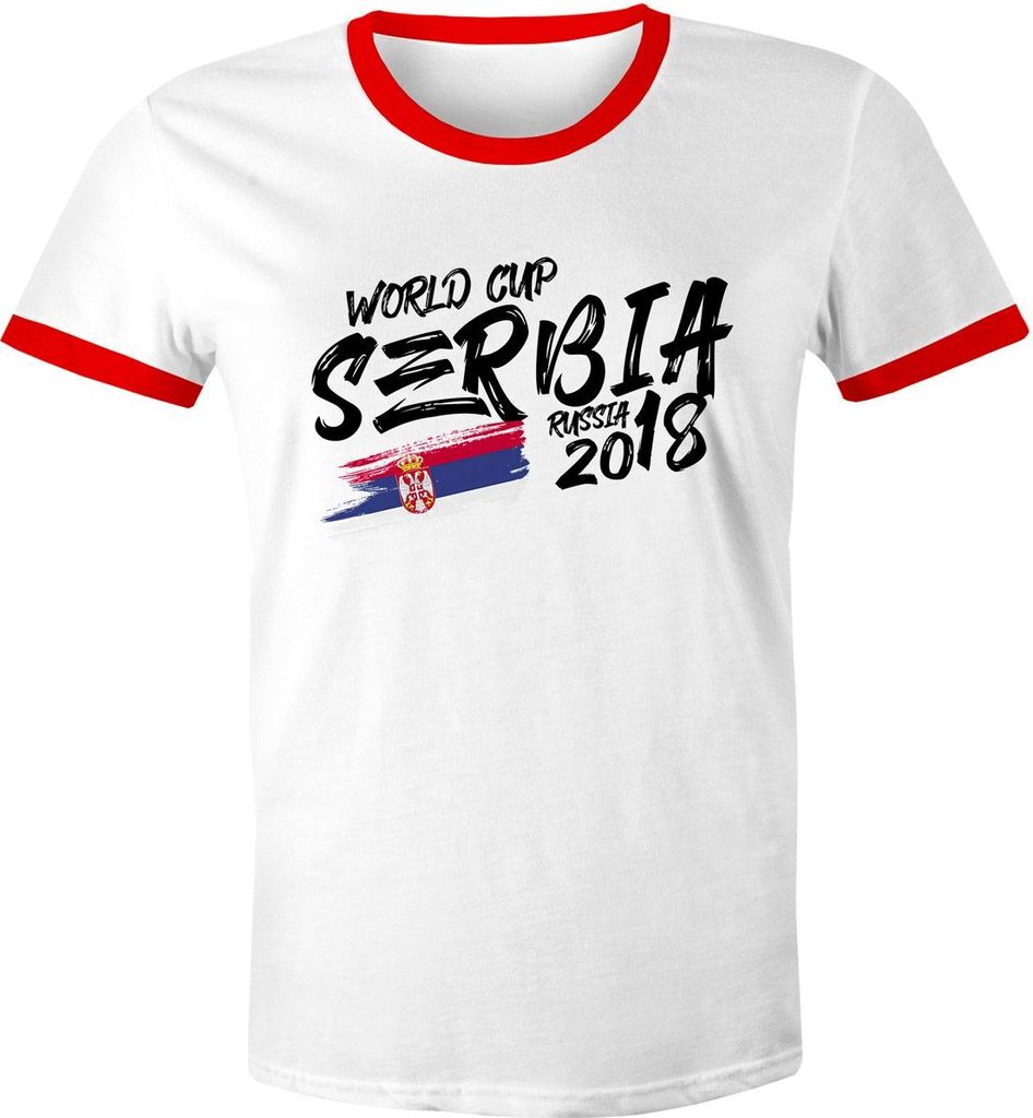 Herren T-Shirt Serbien Serbia Fan-Shirt WM-Shirt Fußball Weltmeisterschaft 2018 World Cup Moonworks weiß-rot XXL
