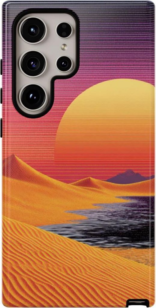 Sonnenuntergang über orangefarbenen Sanddünen im Retro-Look – Hülle Kompatibel mit Samsung Galaxy S24 Ultra