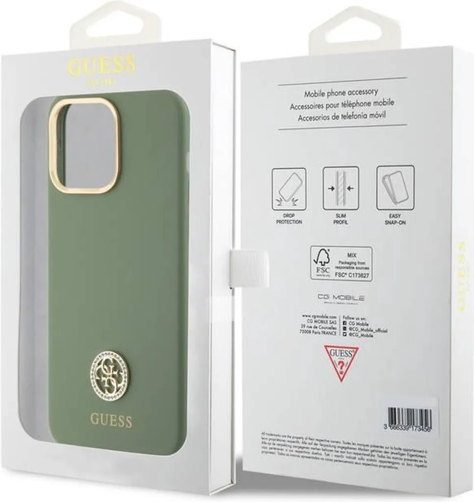 Housse de Protection Guess iPhone 15 Pro Silicone Rose Strass Chic