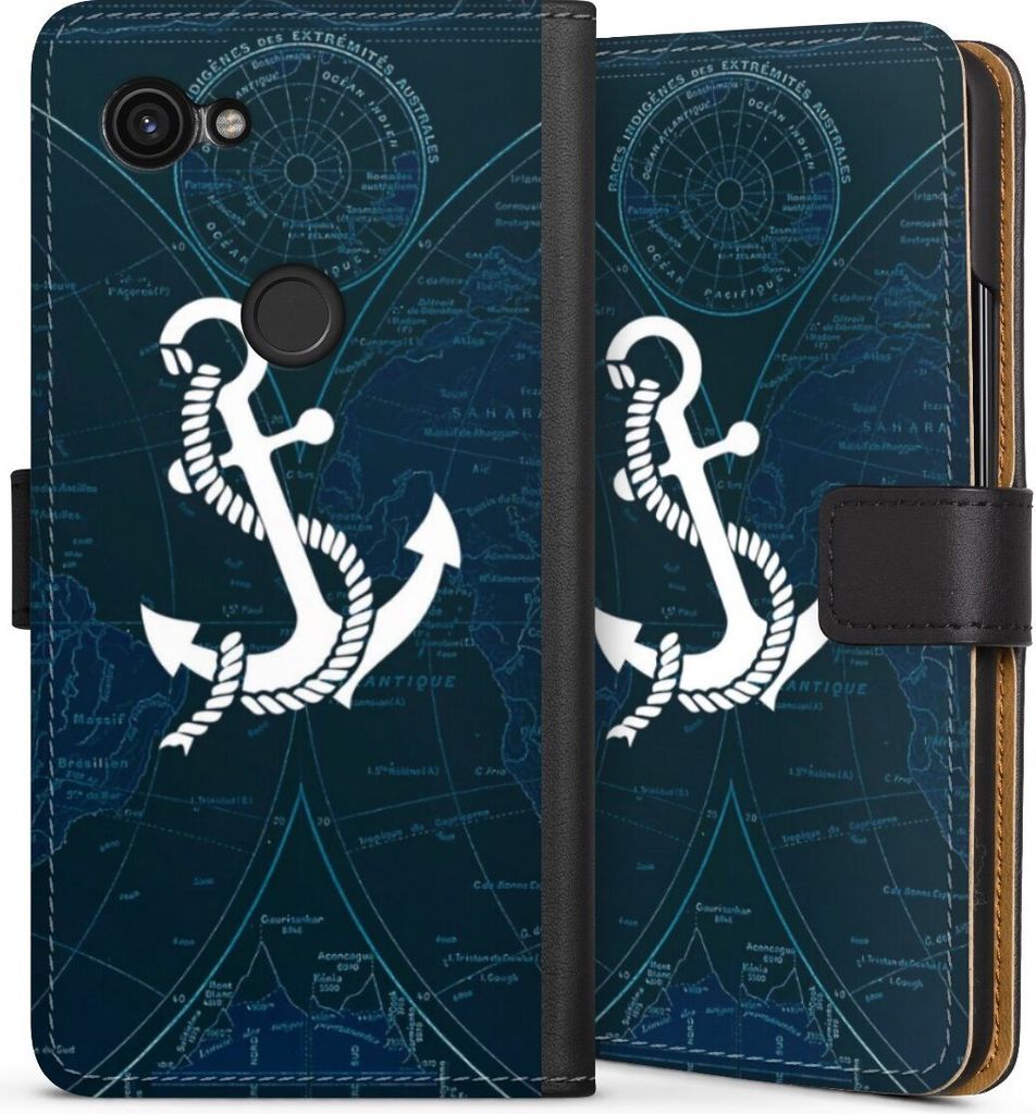 DeinDesign Klapphülle für Google Pixel 3a Handytasche Lederhülle Tasche Anker Landkarte Segeln
