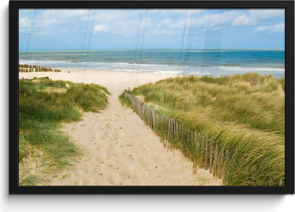 MuchoWow MuchoWow Gerahmtes Poster Strand - Meer - Düne - Belgien 60x40 cm - Poster mit zchwarzem Bilderrahmen - Printing - Wanddeko Schlafzimmer