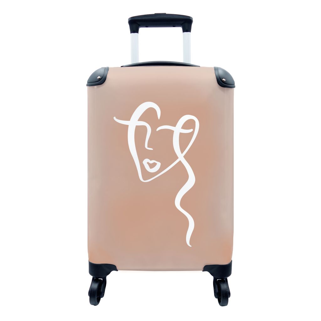 MuchoWow Koffer Handgepäck Trolley Rollkoffer Kleine Reisekoffer mit 4 Rollen - Gesicht - Abstrakt - Braun - Weiß - Cabin Size < 55x40x23 cm & ...