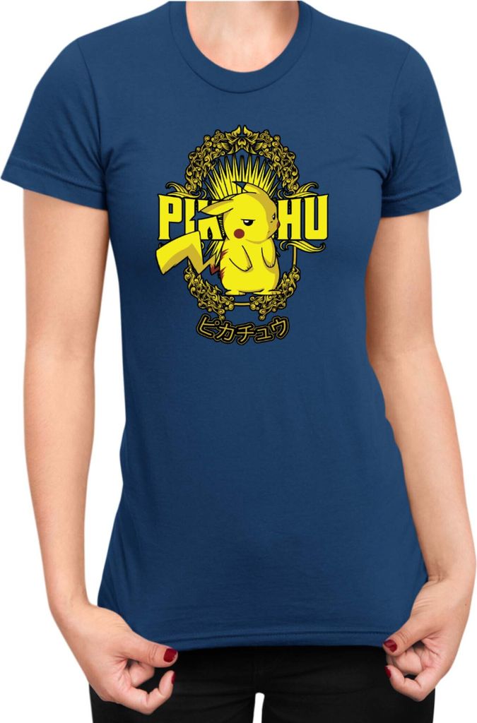 Damen T-Shirt Japan Anime Manga Pokemon Pikachu 02 Raichu, Lady 2XL / Dunkelblau