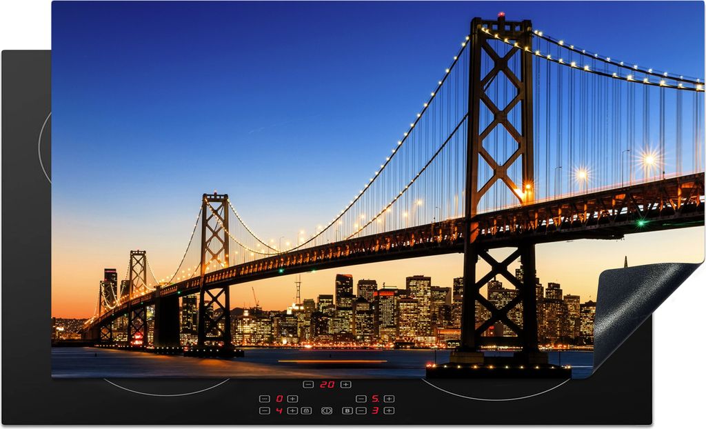 KitchenYeah Herdabdeckplatte Brücke - San Francisco - Skyline , 90x52cm, Küche Deko, Glaskeramikkochfeld Herdabdeckung, Abdeckplatte fùr Kochfeld