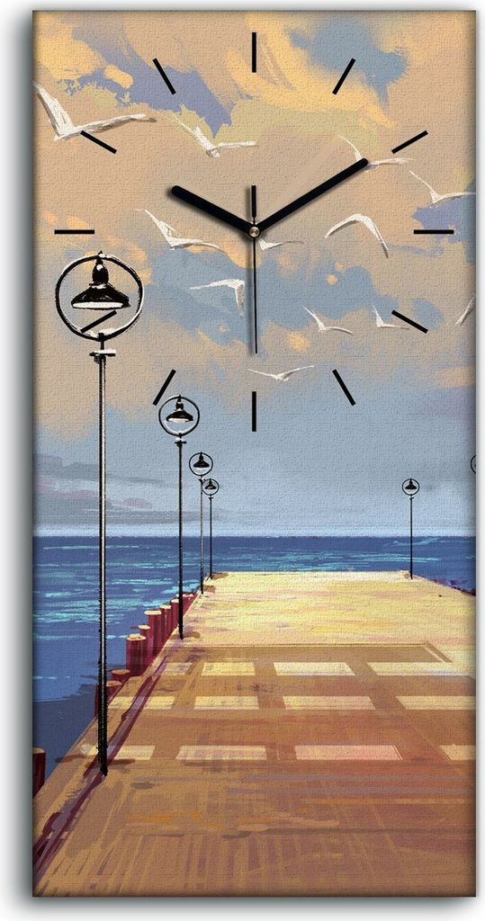 Wanduhr Leinwand Bild Uhr Geräuschlos 30x60 Brücke zum Meer schöner Himmel - schwarze Hände