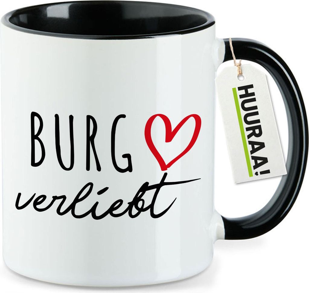 Huuraa Kaffeetasse Burg verliebt 330ml Schwarz Keramik Kaffeebecher Geschenkidee