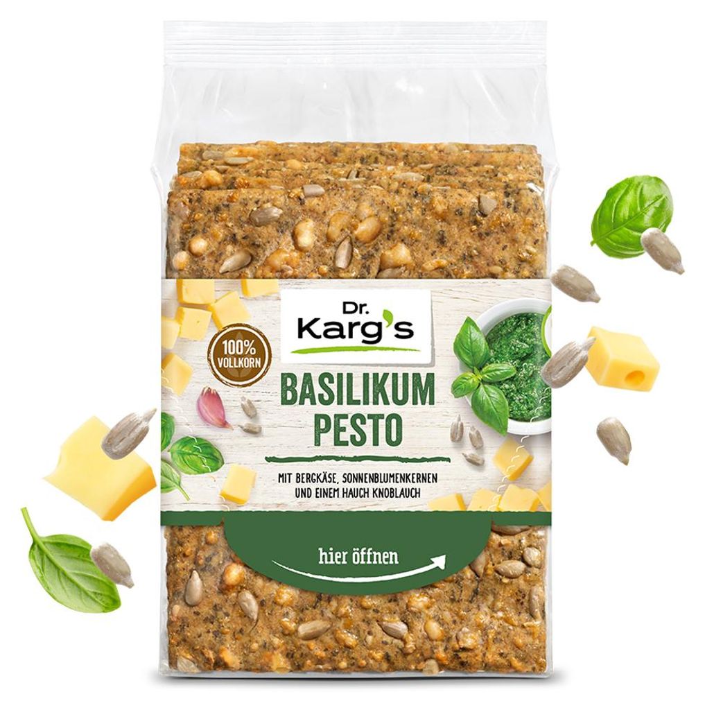 Dr. Kargs Basilikum Pesto mit Bergkäse und Produktbild 