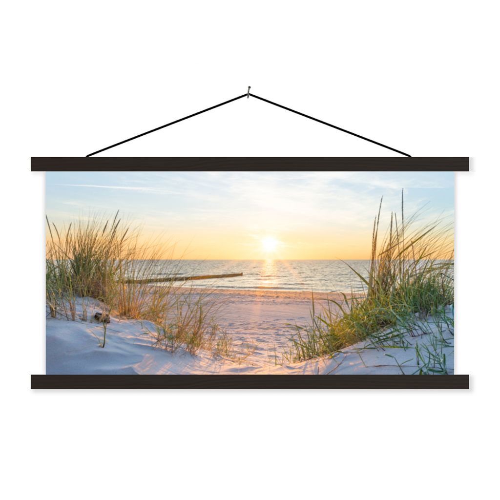 MuchoWow Textilposter Strand - Sonne - Düne - Gras - Sand - Horizont 60x30 cm mit schwarzem Rahmen - Textilien