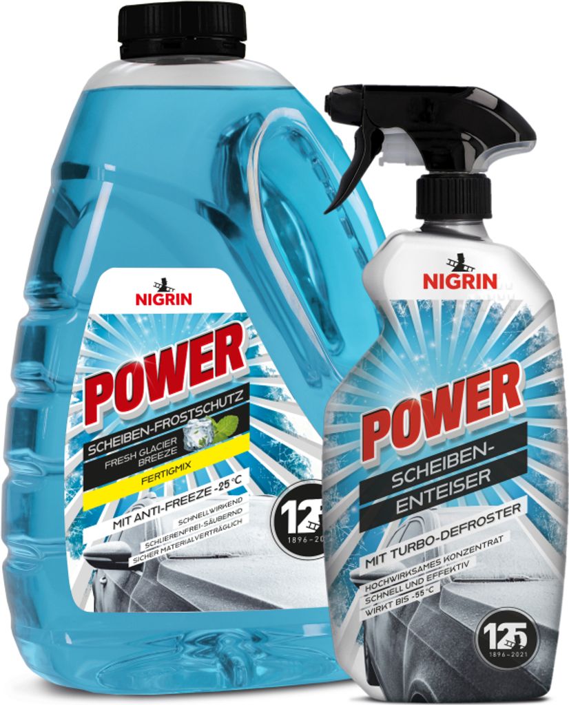 NIGRIN POWER Scheiben-Frostschutz bis zu -25°C 3l und POWER Enteiser 750ml