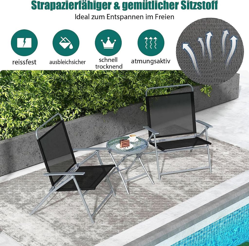 COSTWAY Bistro stůl se 2 židlemi, skládací balkonový set, Obrázek produktu 4