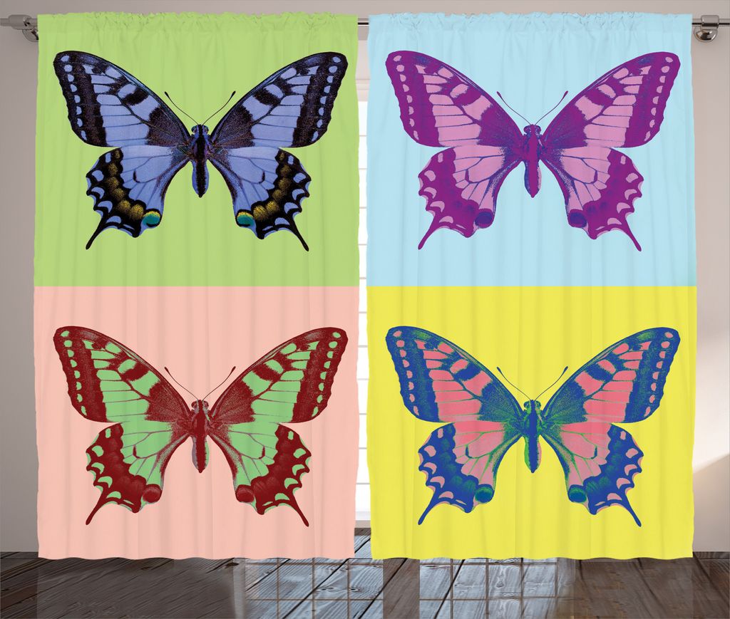 ABAKUHAUS Schmetterling Rustikaler Vorhang, Pop-Art Schwalbenschwanz, Wohnzimmer Universalband Gardinen mit Schlaufen und Haken, 280 x 175 cm, Mehr...