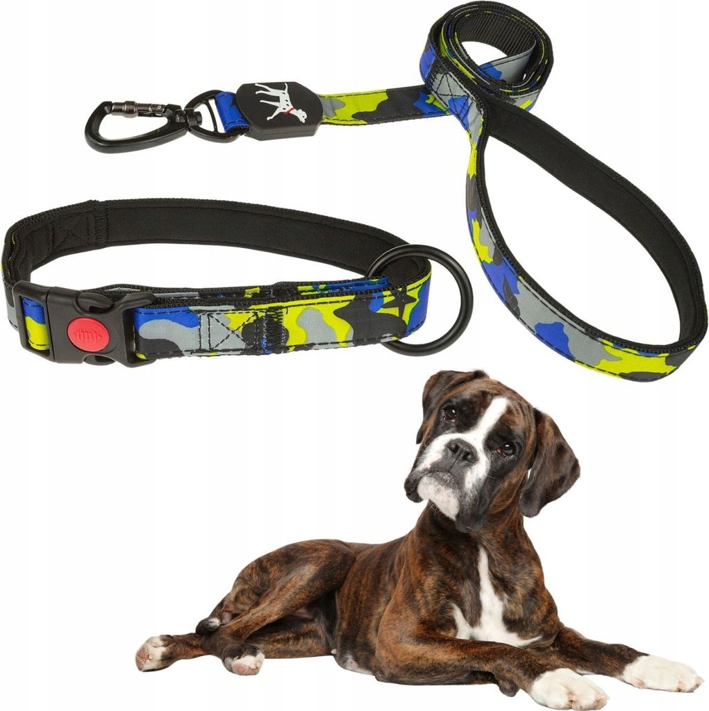 ADJUSTABLE COLLAR + LANYARD für Hunde mit Neoprenfutter und Clip.