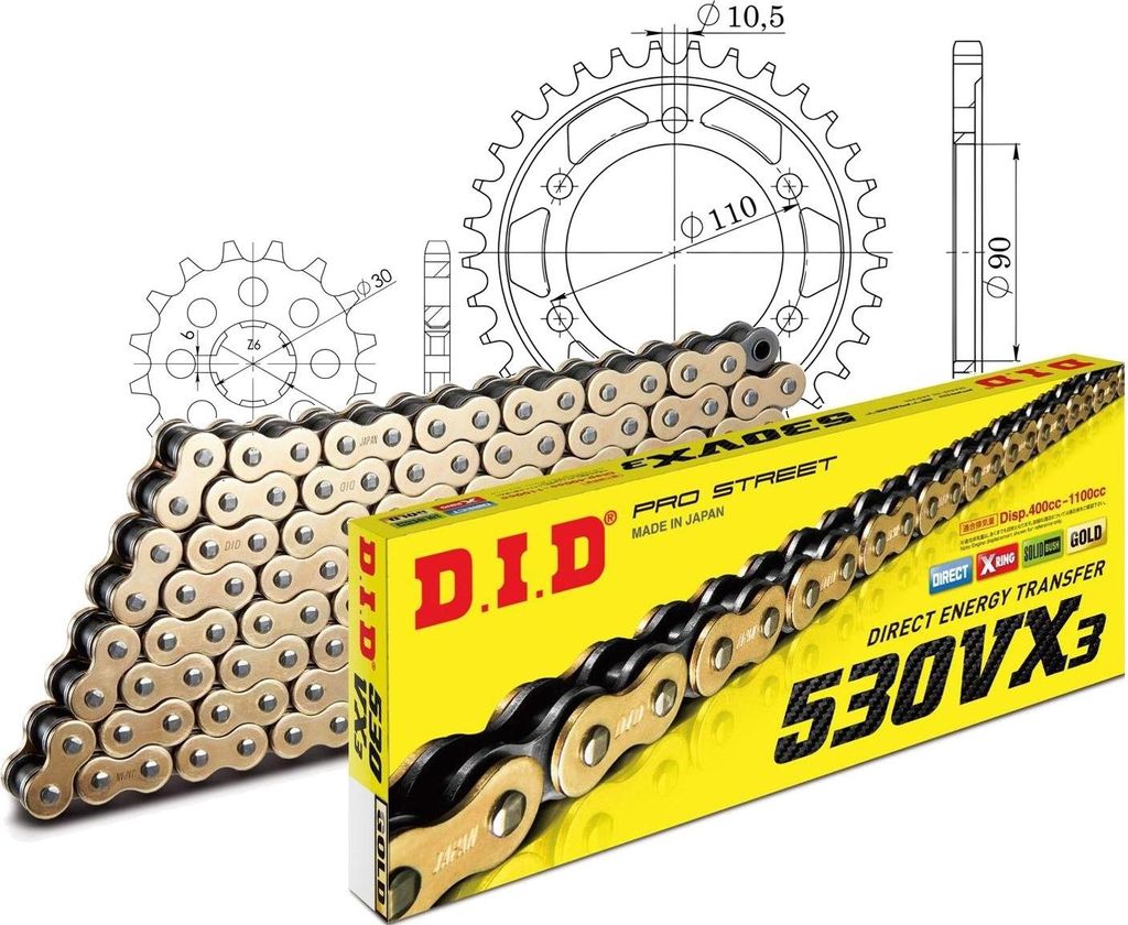 DID Kit Stahl Kompatibel mit Yamaha XS650 73-76/XS650 /SE 77-84 17-33-104 DID530VX3(G&B) Niet