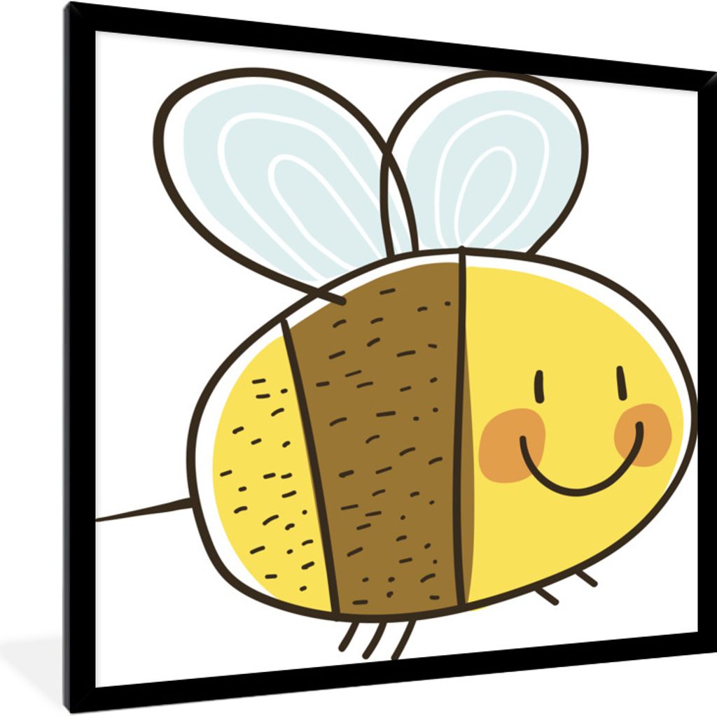 MuchoWow Gerahmtes Poster Eine Illustration einer glücklichen Biene 40x40 cm - Poster mit Schwarzem Bilderrahmen Wandposter Rahmen Foto Bilder -...