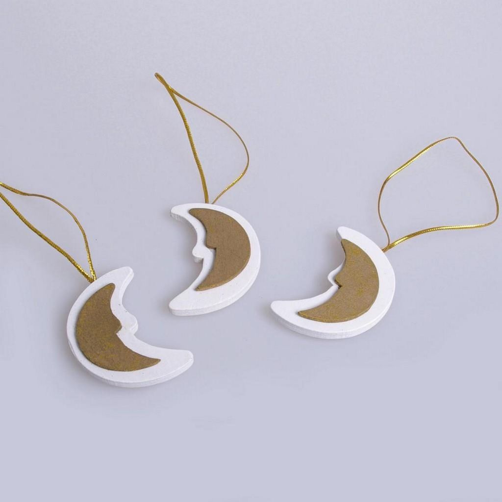 Mond-Holzhänger - gold / weiß - ca. 5 cm - 24 Stück - 0161