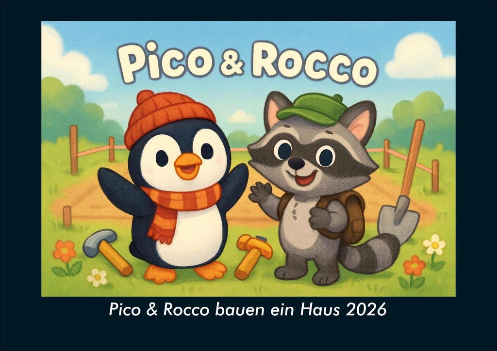 Pico & Rocco bauen ein Haus 2026 Fotokalender - Querformat DIN A4, Monatskalender mit Kinder-Motiven von Tieren, Reisen, Freundschaft und Abenteuern