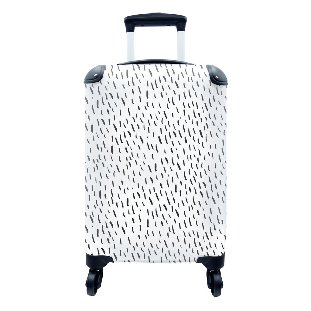 MuchoWow Koffer Handgepäck Trolley Rollkoffer Kleine Reisekoffer mit 4 Rollen - Sommer - Linien - Schwarz - Weiß - Cabin Size < 55x40x23 cm & 5...