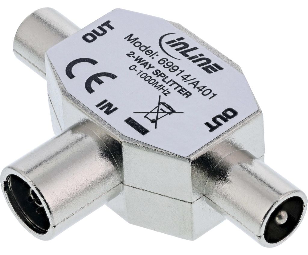 InLine® Répartiteur d'antenne en T pour TV, 1x coaxial Image du produit 