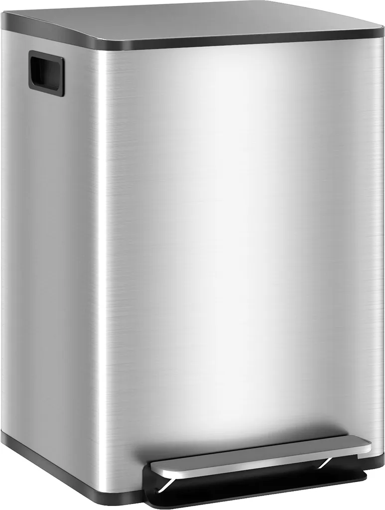 Poubelle de Cuisine 40L Inox Argent à Pédale et Seaux Amovibles Tri