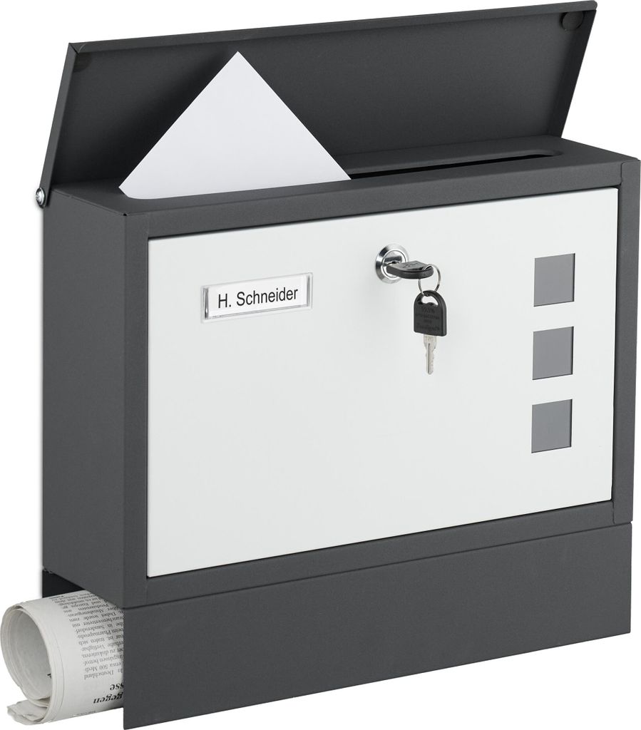 Boîte aux lettres Relaxdays avec fenêtre, en métal, 4 clés, Image du produit 