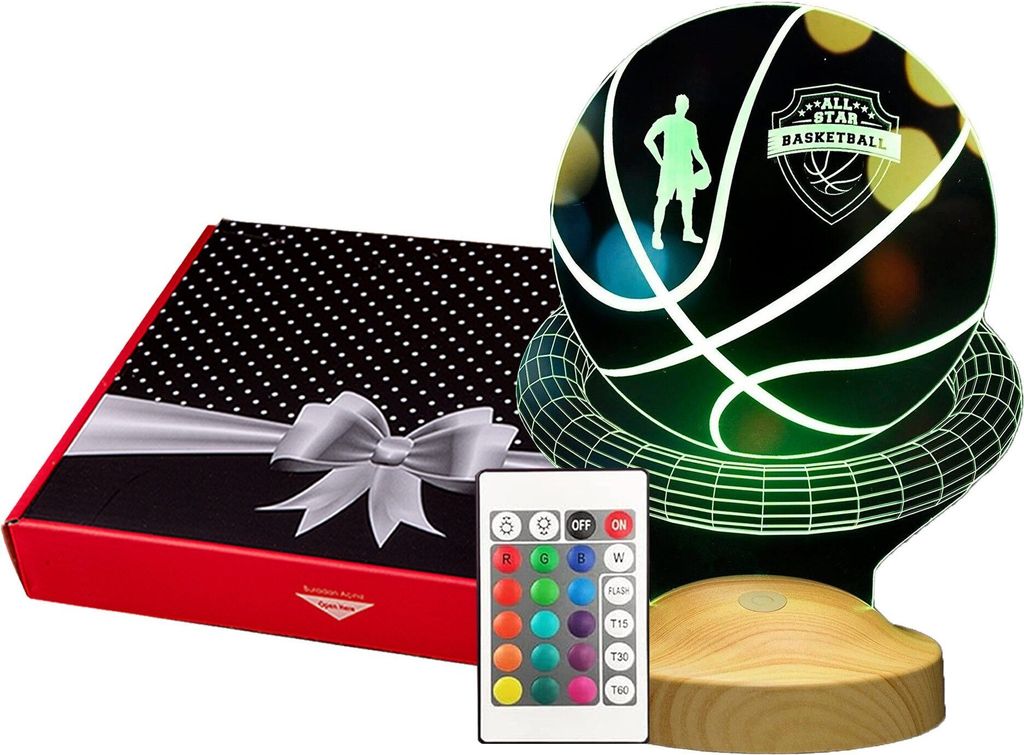 Geschenkelampe 3D LED Nachttischlampe Basketball 3D Gravur Produktbild 
