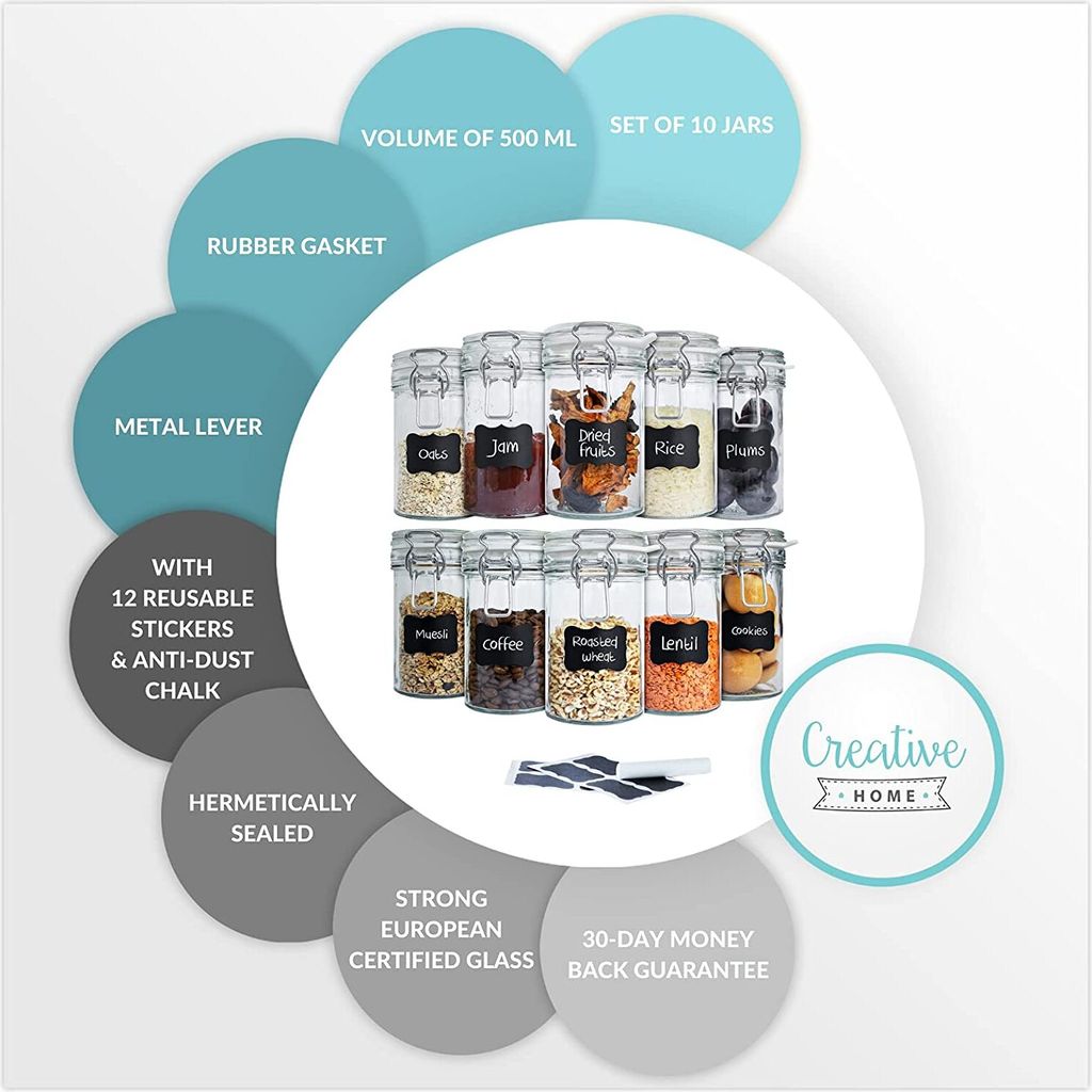 Creative Home 10 x Einmachgläser mit Bügelverschluss 500ml Produktbild 7