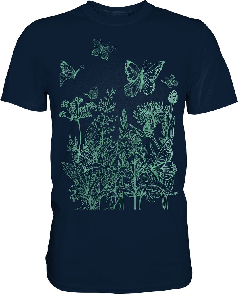 Natur Wiese Frauen Schmetterling Baum T-Shirt – Navy / S Produktbild 