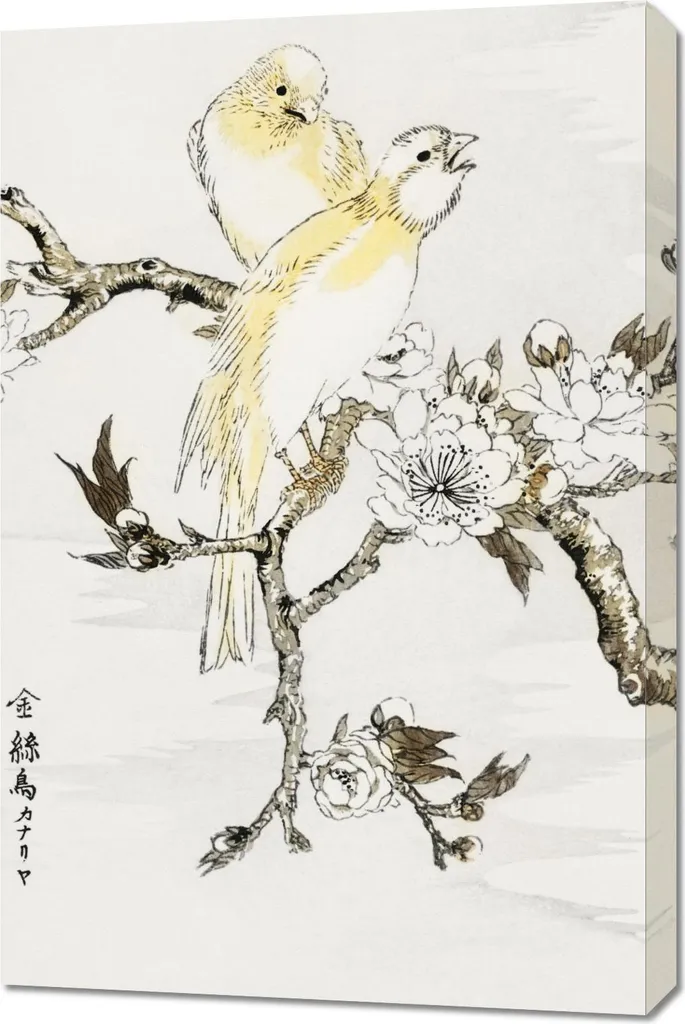 Decorazione Parete: Quadro Giapponese 60x90 Canary Kashu Vintage Canvas