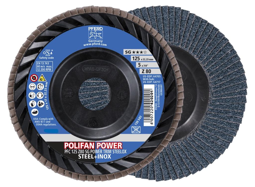 PFERD POLIFAN flap discs zirconia alumina Z SG POWER TRIM STEELOX, 12,5 cm, 10 Stück(e)