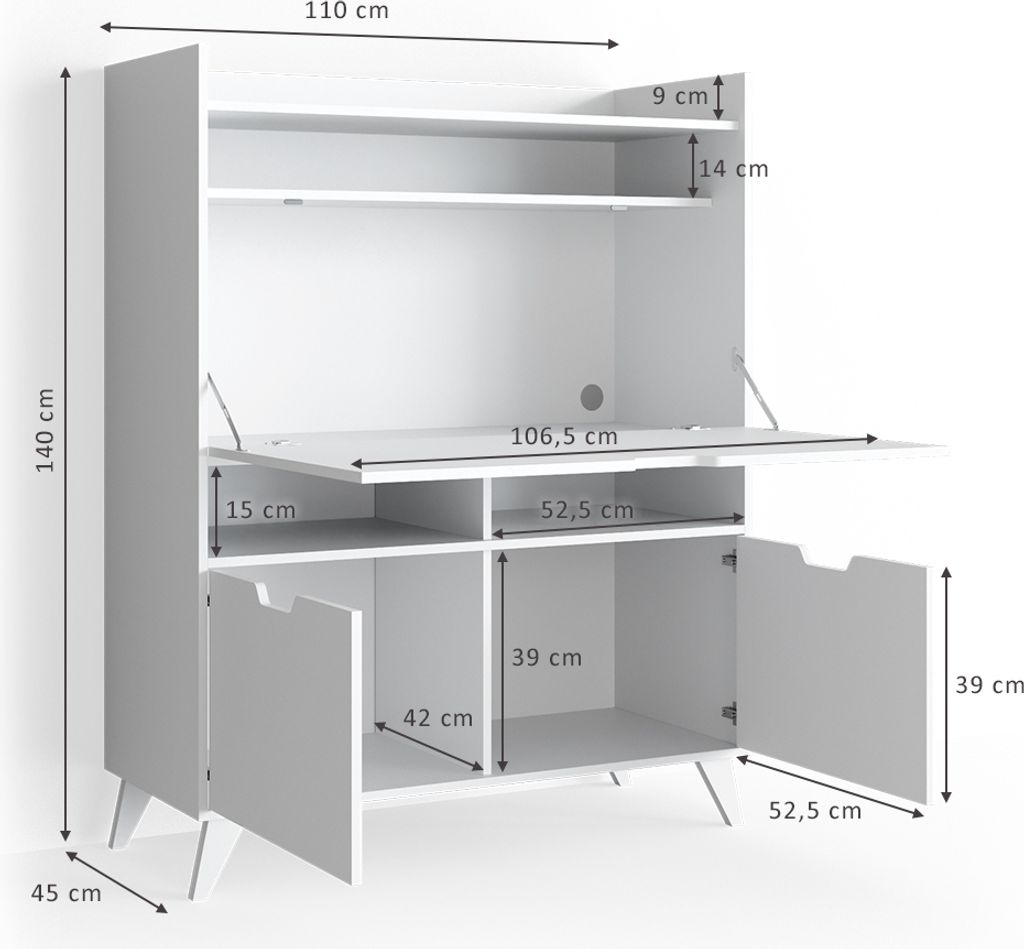 Vicco Sekretär Schreibtisch Berdi, 110 x 45 cm, Weiß Produktbild 3
