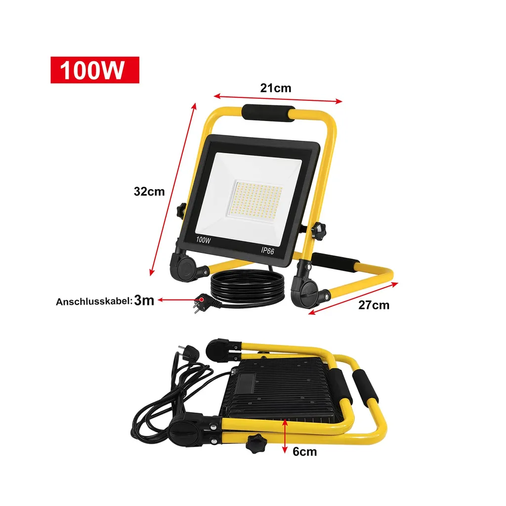 Projecteur LED Chantier 100W Projecteur Éclairage Étanche IP66 15000