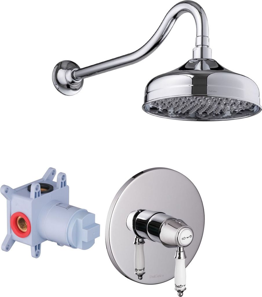 PaulGurkes Duschset Retro Unterputz Keramik Regendusche Komplett-Set
