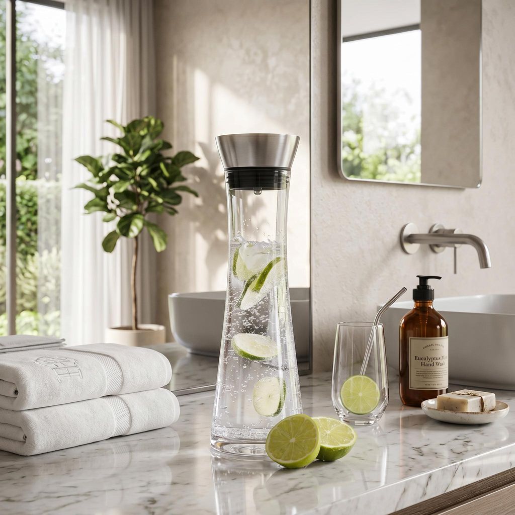 Wasserkaraffe aus Glas, 1 Liter mit praktischem Ausgießer Produktbild 
