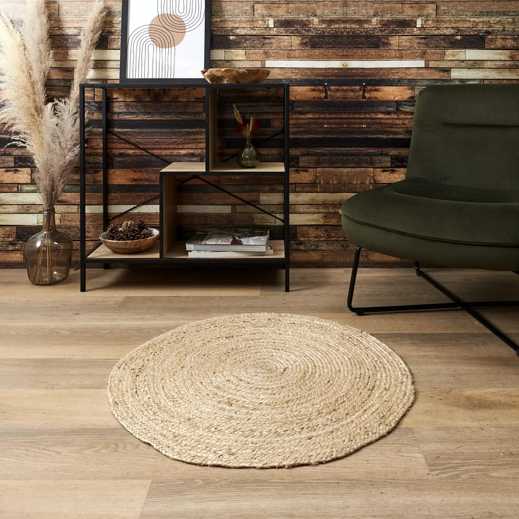 Tapis Rond Jute 80cm Tressé - Fibre Naturelle Résistante et Écologique