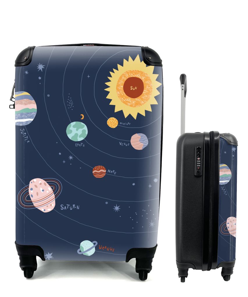 MuchoWow Koffer Handgepäck Trolley Rollkoffer Kleine Reisekoffer mit 4 Rollen - Sonnensystem - Kinder - Sonne - Cabin Size < 55x40x23 cm & 55x40...