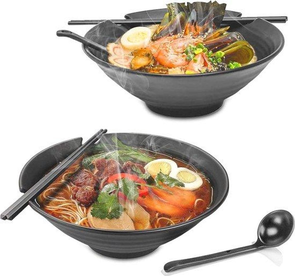 Japanischer Suppenteller-Set mit Löffel und Essstäbchen für die Asiatische Küche, Premium Antislip, ideal für Udon und Soba Nudeln