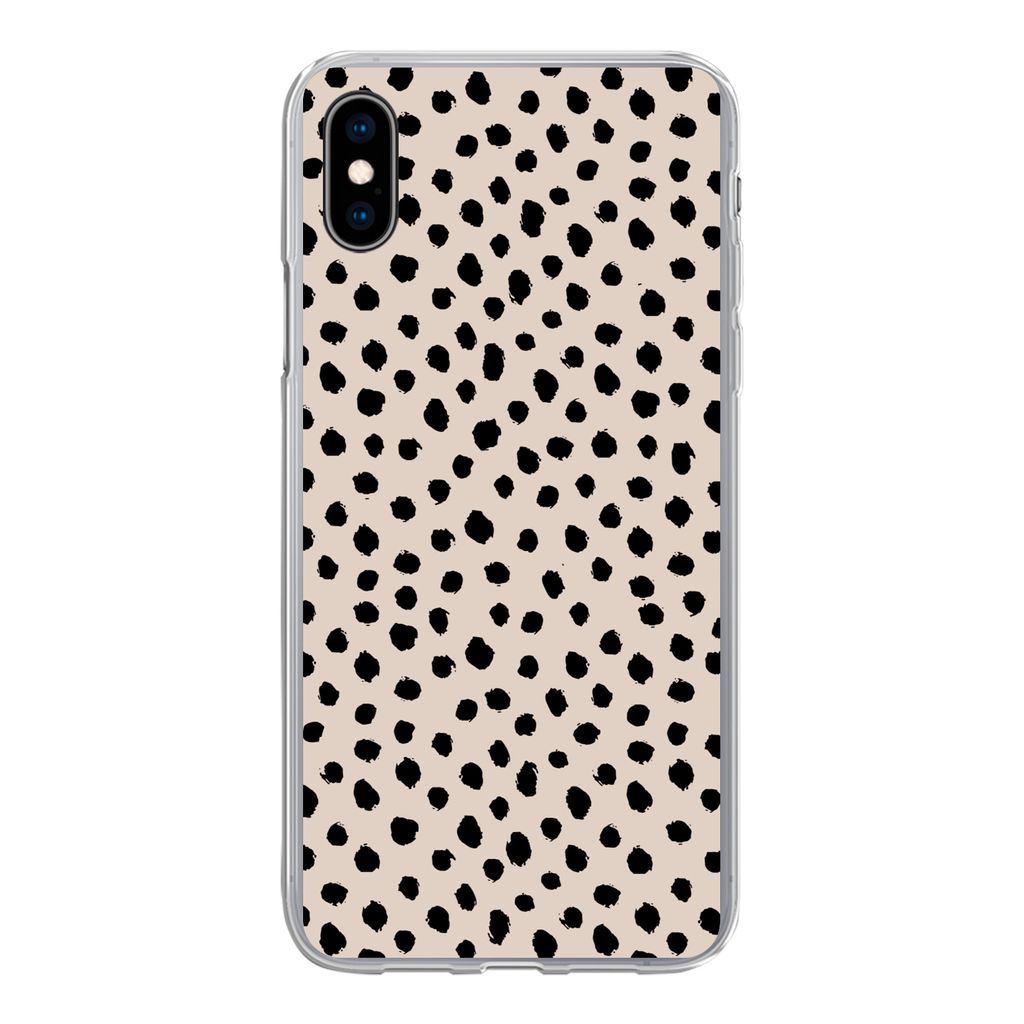 MuchoWow Handyhülle Schutzhülle Hülle für iPhone Xs Polka dots - Schwarz - Beige Silikon Softcase Handy Hülle - Handytasche