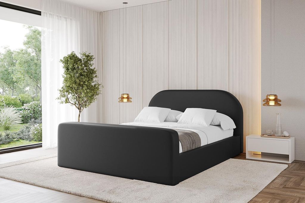ALTDECOR Polsterbett mit Bettkasten - TIVON-Z - 140x200 Schwarz Kunstleder - Bett mit Kopfteil und Fußteil, Boxbett ohne Matratze, Doppelbett mit ...