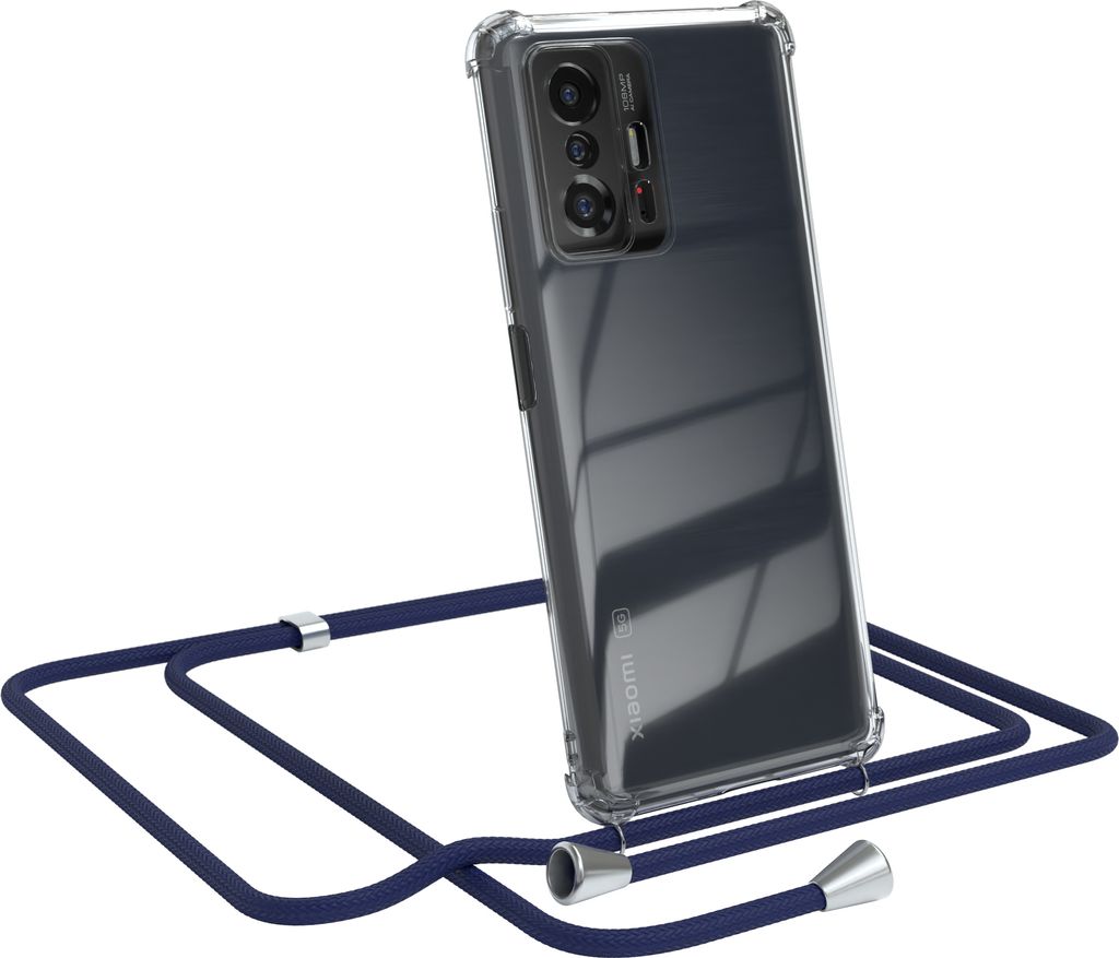 EAZY CASE Handykette kompatibel mit Xiaomi 11T / 11T Pro 5G, Handyhülle mit Umhängeband, Handykordel, Schutzhülle Clear, Band in Blau