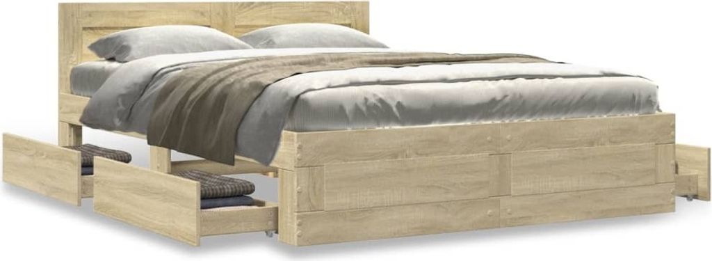 Maison Exclusive - Bettgestell mit Kopfteil Sonoma-Eiche 135x190 cm Holzwerkstoff